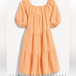 Old Navy | Puff-Sleeve Tiered Mini Swing Dress for Women | Medium | Orange